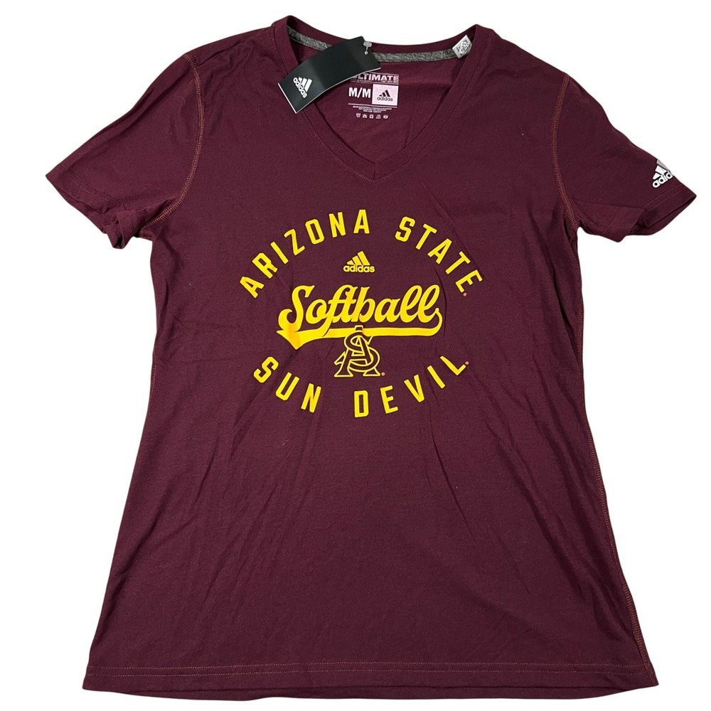 Adidas Arizona State ASU Softball Ultimate Tee Maroon V-Neck Shirt Womens Medium